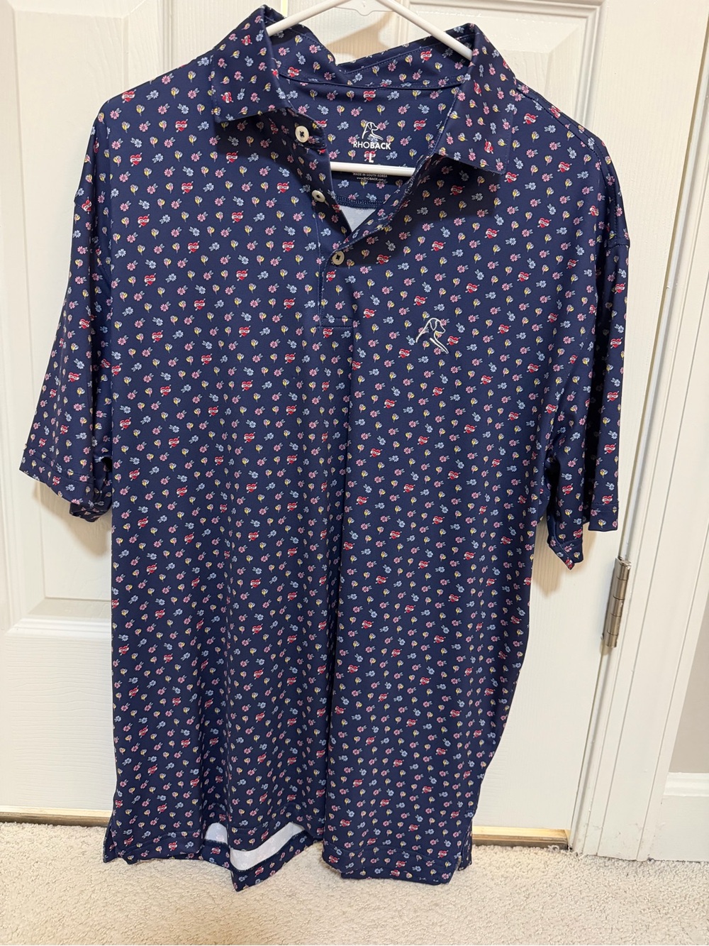 Rhoback Polo Shirt Men’s L- Mom/mother’s day floral print NWOT